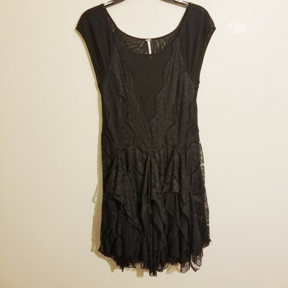 Free people black dress layered bottom with lace
